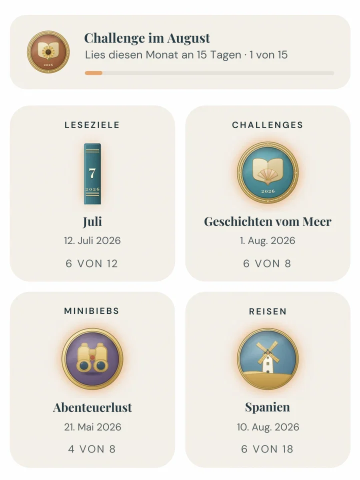 Leseserien und Abzeichen, die deinen Fortschritt feiern